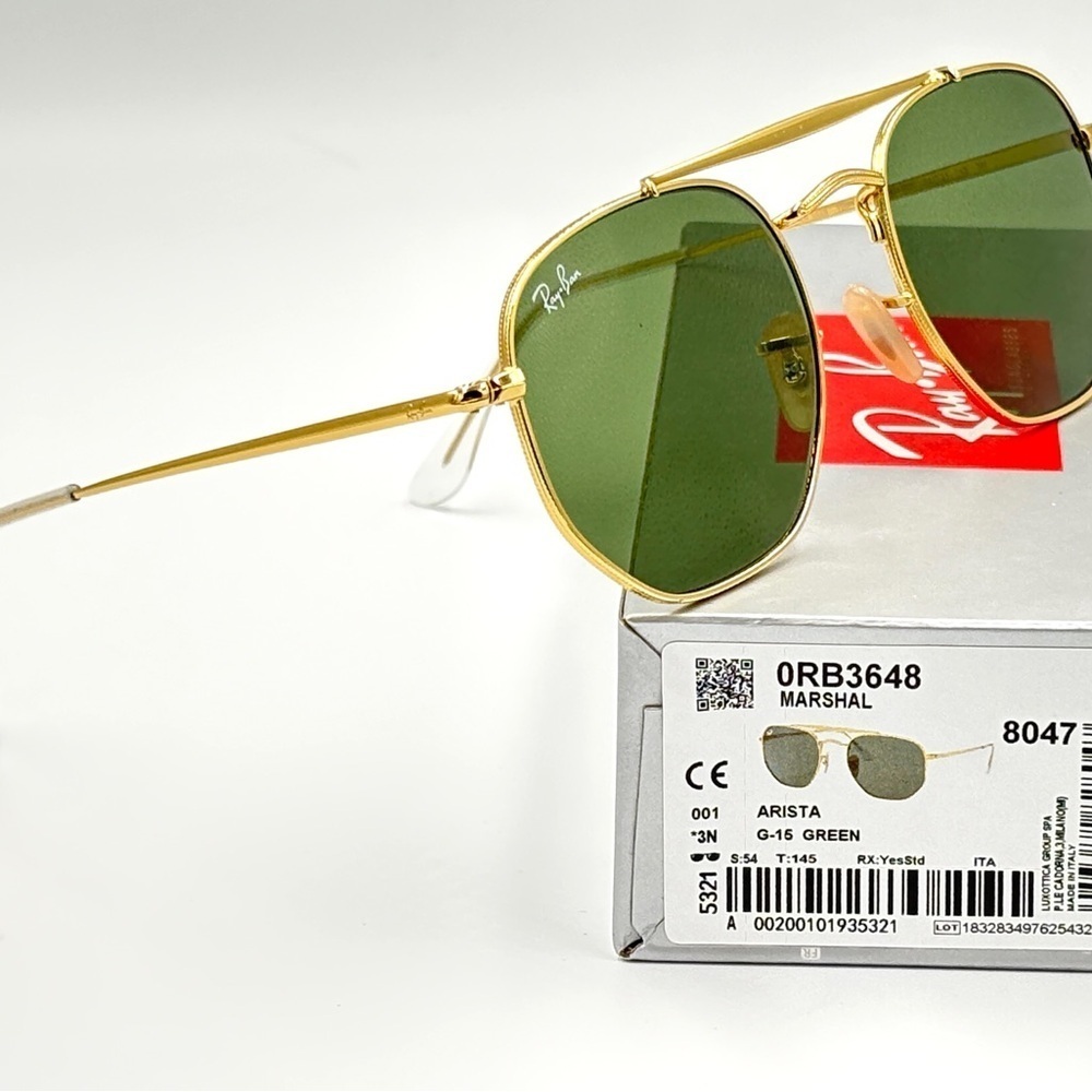 Ray-Ban Marshal Sunglasses Gold Hexagon Frame RB3648 001 54-21 Smoke Lens 343 - Picture 11 of 17